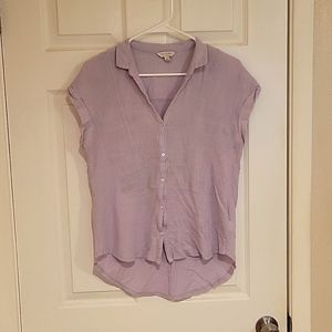 Purple collared button up short sleeve blouse